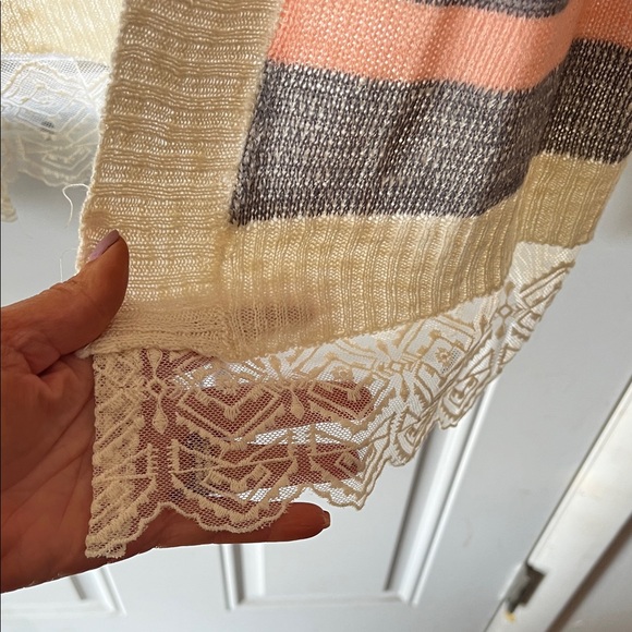 No Boundaries Boho Striped Open Cardigan XL 15–17 Lace Hem Lightweight Duster - Picture 2 of 4